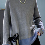 Casual Faux Two-Piece Crew Neck Knit Sweater