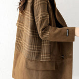 Fashionable Plaid Patchwork Wool Blend Coat