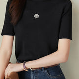 Off Neck Floral Metal Decor Knit Top - 2 Colors Available