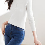 Pearl-Embellished Mock Neck Knit Sweater