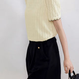 Round Neck Scalloped Hem Knit Top with Lining