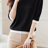 Bi-Color Hem Button Decor Knit Top - 3 Colors Available