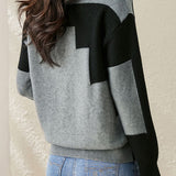 Casual Comfortable Dual-Tone Crew Neck Knit Sweater