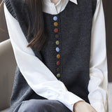 Colorful Button Round Neck Knitted Vest