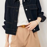 Dark Blue Denim Cropped Jacket