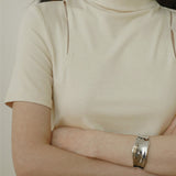 Off Neck Cut-Out Short Sleeve T-Shirt - 2 Colors Available