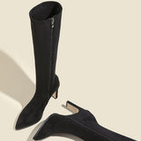 Suede pointed-toe chunky heel over-the-knee boots.