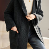 Hooded Mid-Length Sweater Coat