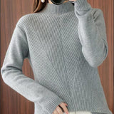 Half-High Neck Diagonal Ribbed Knit Top