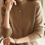 Half-High Neck Diagonal Ribbed Knit Top