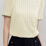 Round Neck Scalloped Hem Knit Top with Lining