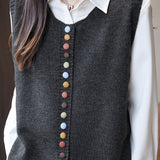 Colorful Button Round Neck Knitted Vest