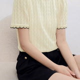 Round Neck Scalloped Hem Knit Top with Lining