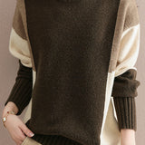 Loose Casual Color Block Mock Neck Sweater