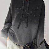 Gradient Hooded Rhinestone Knit Sweatshirt