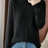 Half-High Neck Diagonal Ribbed Knit Top