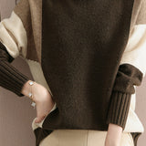 Loose Casual Color Block Mock Neck Sweater