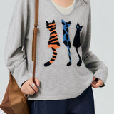 Fake two - piece long - sleeved cat - pattern knitted sweater.