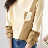 Color-blocked Long Sleeve Round Neck T-shirt