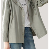 Short hooded trench coat.