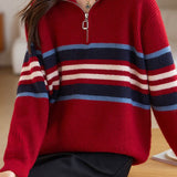 High-neck color-blocked striped knitwear