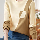 Color-blocked Long Sleeve Round Neck T-shirt