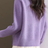 Pearl-decorated knitted sweater cardigan