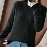 Half-High Neck Diagonal Ribbed Knit Top