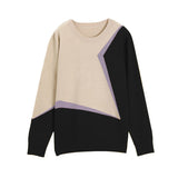 Round Neck Bi-Color Design Geometric Knit - 3 Colors Available