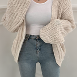 Loose Fit Solid Color Lantern Sleeve Cardigan