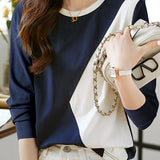 Blue and White Color Block Round Neck Sweatshirt