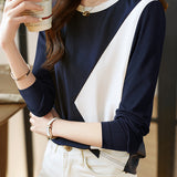 Blue and White Color Block Round Neck Sweatshirt