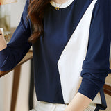 Blue and White Color Block Round Neck Sweatshirt