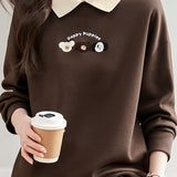 Dog Pattern Embroidered Patchwork Long Sleeve Casual Sweatshirt - 3 Colors Available