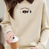 Dog Pattern Embroidered Patchwork Long Sleeve Casual Sweatshirt - 3 Colors Available