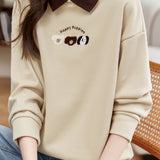 Dog Pattern Embroidered Patchwork Long Sleeve Casual Sweatshirt - 3 Colors Available