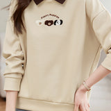 Dog Pattern Embroidered Patchwork Long Sleeve Casual Sweatshirt - 3 Colors Available