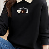 Dog Pattern Embroidered Patchwork Long Sleeve Casual Sweatshirt - 3 Colors Available