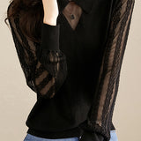 Sheer Sleeve Lace Detail Long Sleeve Slim Fit Knit - 2 Colors Available