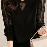 Sheer Sleeve Lace Detail Long Sleeve Slim Fit Knit - 2 Colors Available