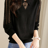 Sheer Sleeve Lace Detail Long Sleeve Slim Fit Knit - 2 Colors Available