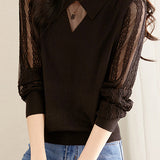 Sheer Sleeve Lace Detail Long Sleeve Slim Fit Knit - 2 Colors Available