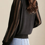 Sheer Sleeve Lace Detail Long Sleeve Slim Fit Knit - 2 Colors Available