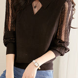 Sheer Sleeve Lace Detail Long Sleeve Slim Fit Knit - 2 Colors Available