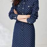 Denim Embroidered Long Sleeve Dress