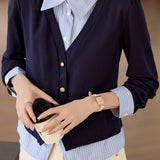 Blue Faux Two-Piece Striped Shirt