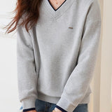 Simple and Comfortable Long Sleeve V-Neck Sweatshirt