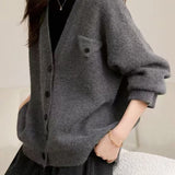 V-Neck Long Sleeve Solid Knit Cardigan