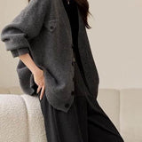 V-Neck Long Sleeve Solid Knit Cardigan