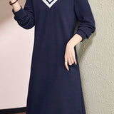 Simple and Elegant Color-blocking Polo Collar Faux Layered A-line Skirt